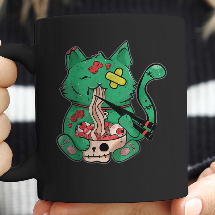 Pastel Goth Kawaii Creepy Cat Eating Ramen Noodles Halloween Men Women T-Shirt Graphic Print Casual Unisex Tee Coffee Mug