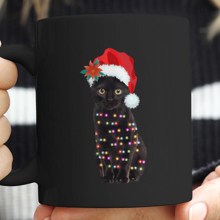 Santa Black Cat Tangled Up In Lights Christmas Santa Coffee Mug