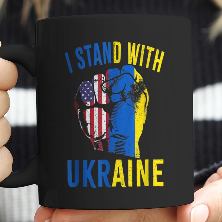 I Stand With Ukraine Flag American Flag Support Ukraine Men Women T-Shirt Graphic Print Casual Unisex Tee Coffee Mug