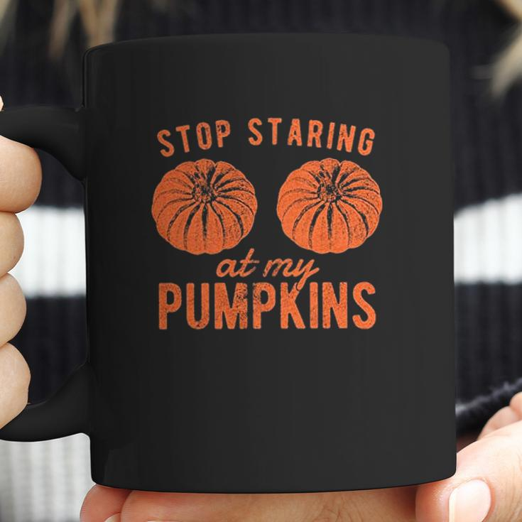 Stop Staring At My Pumpkins Funny Halloween Bobs Coffee Mug