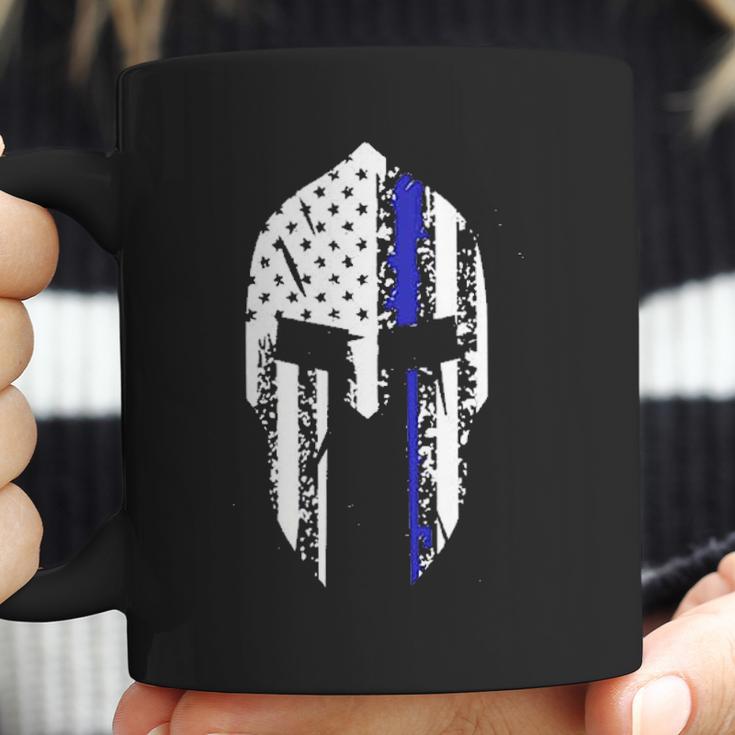 Thin Blue Line Spartan Helmet Coffee Mug