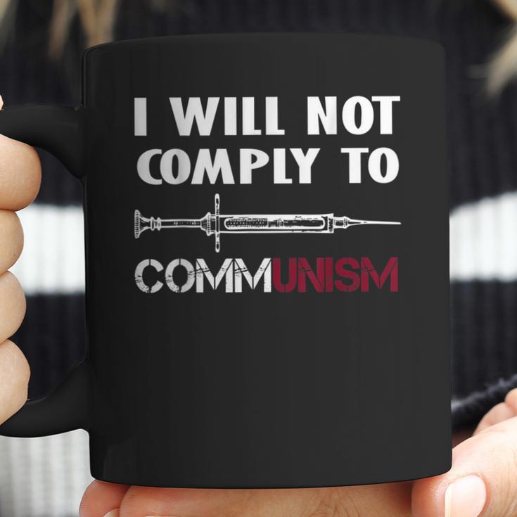 I Will Not Comply To Communism Needle Usa Flag Conservative Coffee Mug