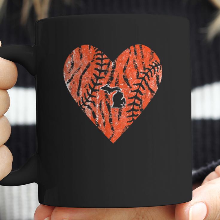 Womens Vintage Detroit Baseball Heart With Tiger Stripes Coffee Mug