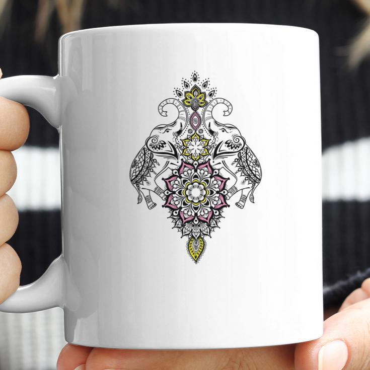 Mirrored Ornate Elephants Henna Art Coffee Mug