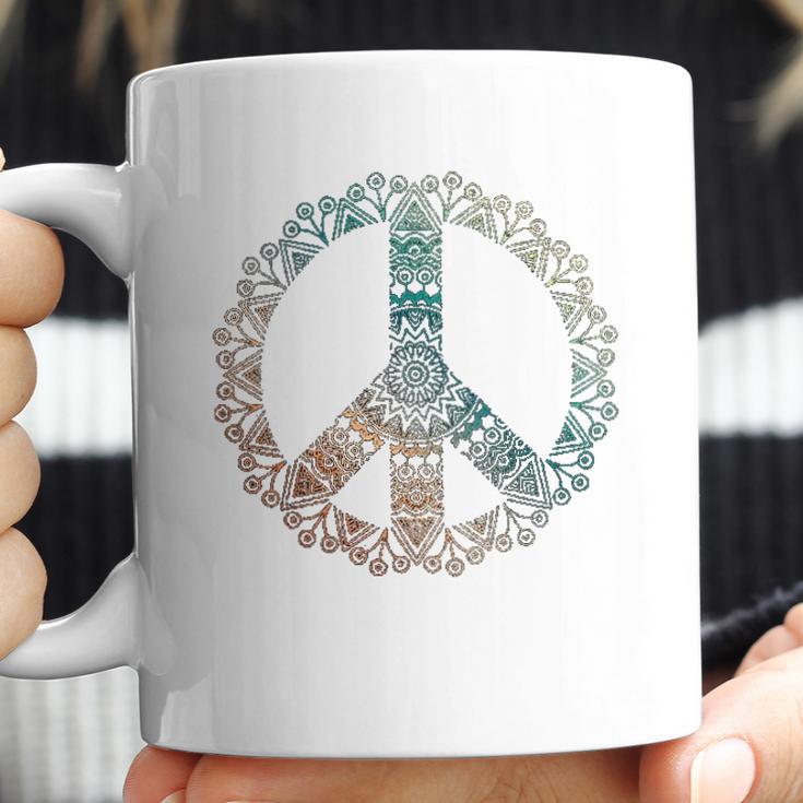 Neutral Boho Yoga Ornate Mandala Peace Sign Hippie Coffee Mug