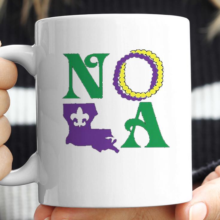 Nola New Orleans Louisiana Mardi Gras Beads Fleur De Lis Lily Coffee Mug