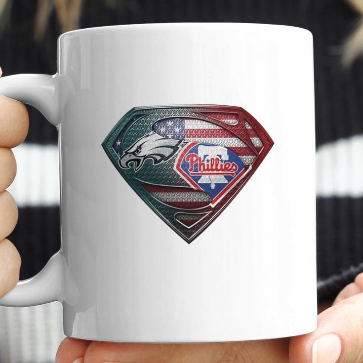 Official Philadelphia Eagles And Philadelphia Phillies Superman American Flag Layer Simpson Shirt Coffee Mug