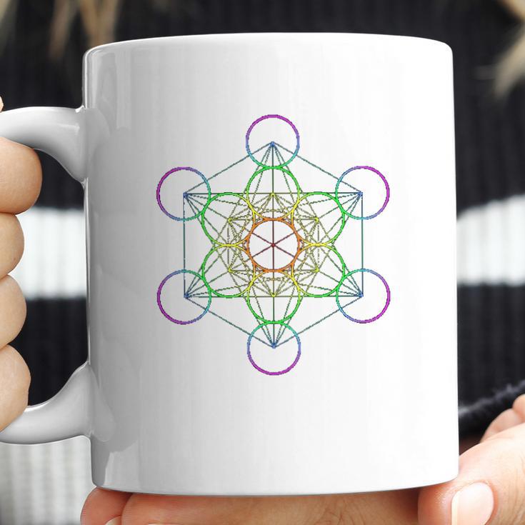 Rainbow Metatrons Cube Sacred Geometry Coffee Mug