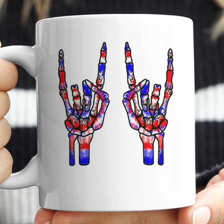 Rock On Rock Star Skeleton Hands Tie Dye 4Th Of July Coffee Mug