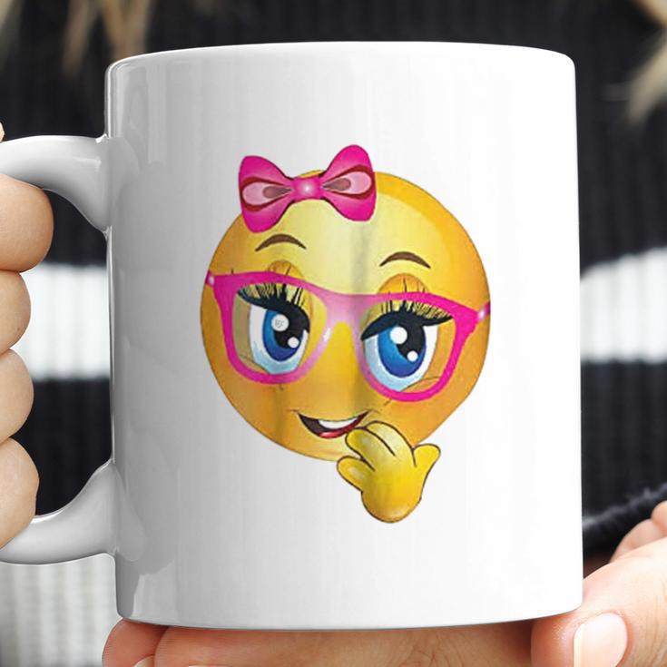 Smiling Girl Bling Face With Pink Glasses Women Emojis Coffee Mug