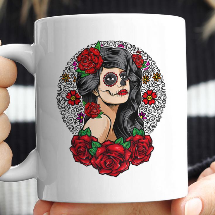 Sugar Skull Day Of The Dead Dia De Los Muertos Flowers Coffee Mug