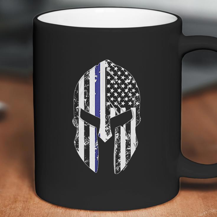 Blue Line American Flag Spartan Head Coffee Mug