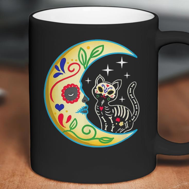 Cat & Moon Sugar Skull Dia De Los Muertos Day Of The Dead V2 Coffee Mug