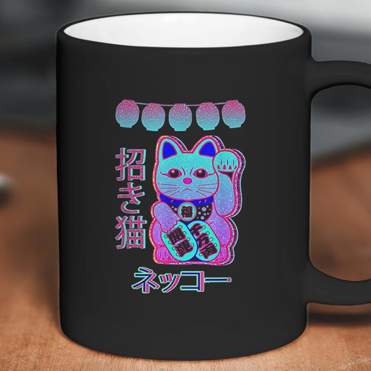 Cat Japanese Welcome Vaporwave Aesthetic Otaku | Maneki Neko Coffee Mug