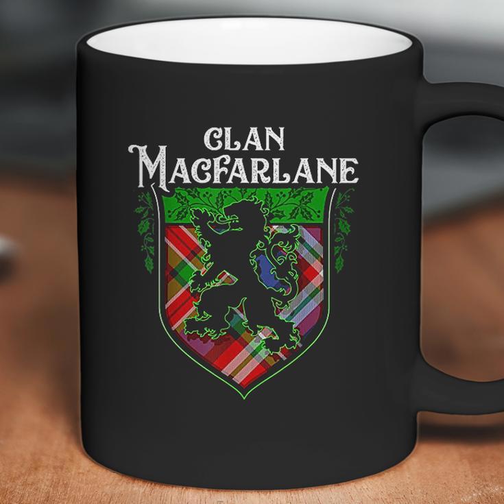 Clan Macfarlane Surname Scottish Tartan Lion Rampant Crest Coffee Mug