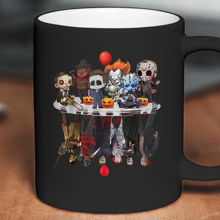 Cute Horror Movie Chibi Character Water Reflection Halloween Coffee Mug