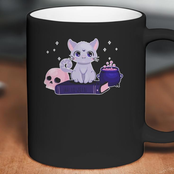 Cute Kawaii Pastel Goth Cat Witch Purple Halloween Art Coffee Mug