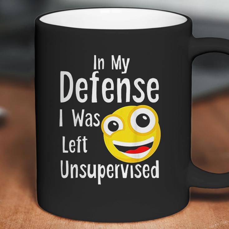 In My Defense I Was Left Unsupervised Funny Emoji Coffee Mug