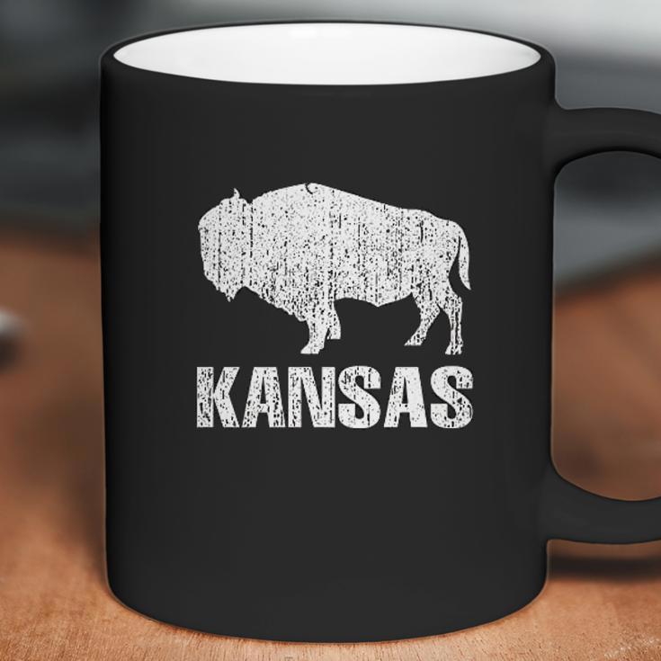 Distressed Kansas State And American Buffalo Bison Coffee Mug