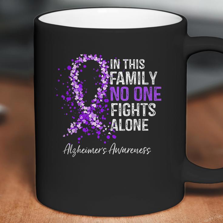 In This Family No One Fights Alone Alzheimer Ribbon Coffee Mug