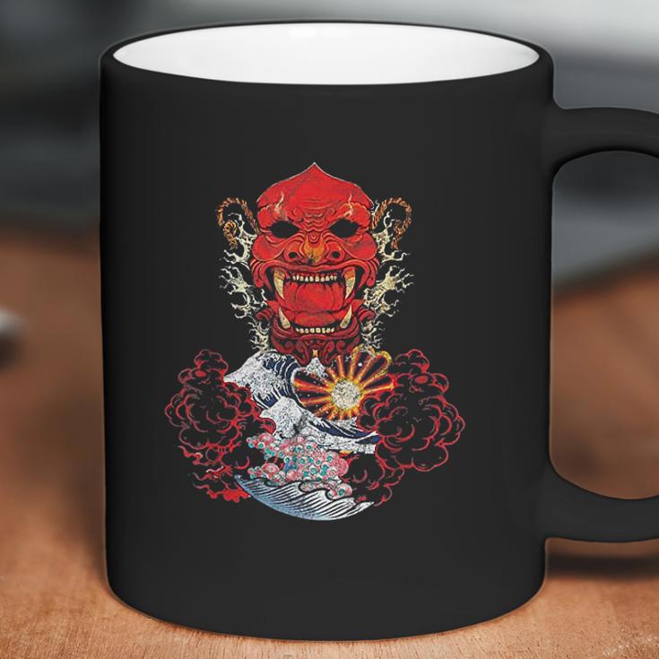 Japanese Red Samurai Oni Ogre Kanagawa Wave Demon Coffee Mug