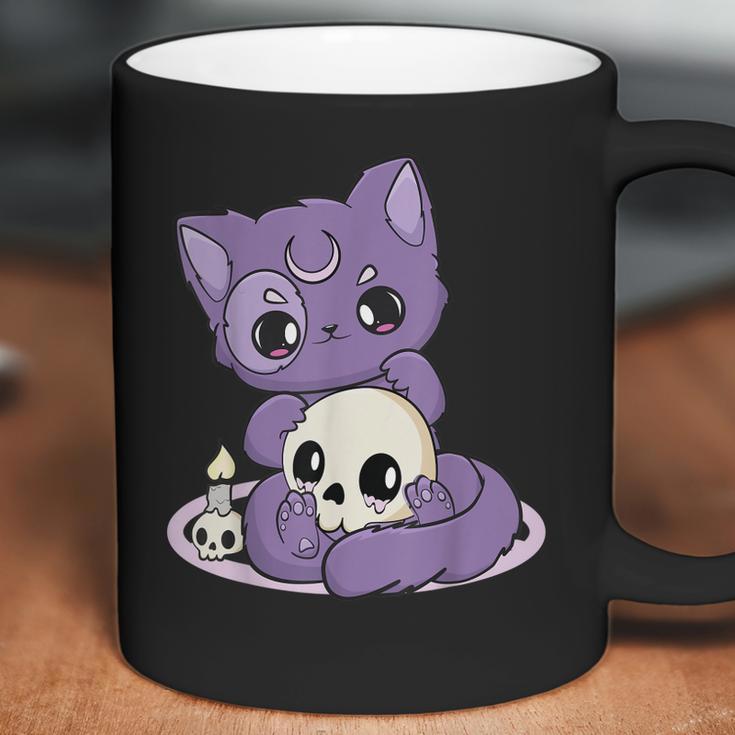 Kawaii Pastel Goth Cute Creepy Black Cat And Skull Anime Nu Coffee Mug