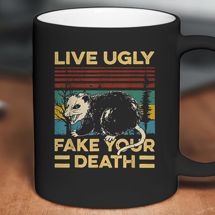 Live Ugly Fake Your Death Funny Vintage Opossum Coffee Mug