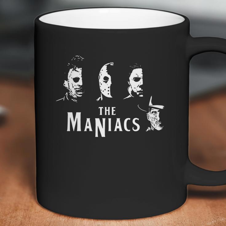 The Maniacs Features Leatherface Michael Myers Jason Voorhees And Freddy Krueger Shirt Hoodie Sweater Longsleeve T-Shirt Coffee Mug