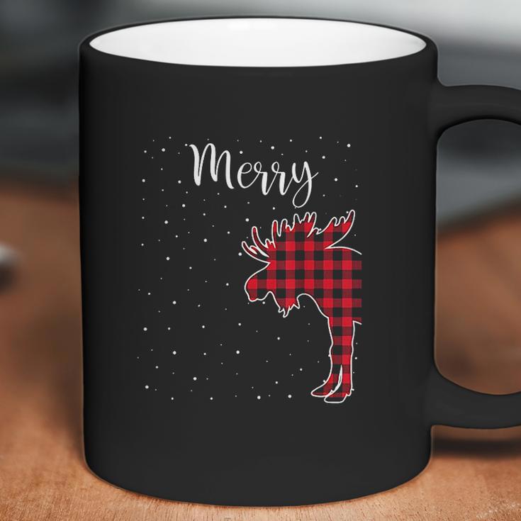 Merry Christmas Red Plaid Buffalo Moose Couples Matching Coffee Mug