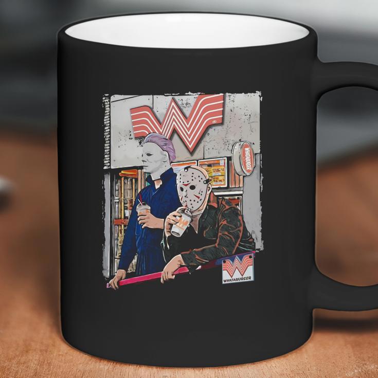 Michael Myers And Jason Voorhees Drinking Whataburger Coffee Mug