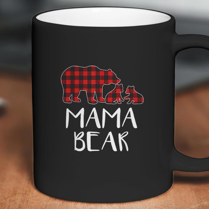 Red Plaid Mama Bear Two Cubs Matching Buffalo Pajama Xmas Coffee Mug