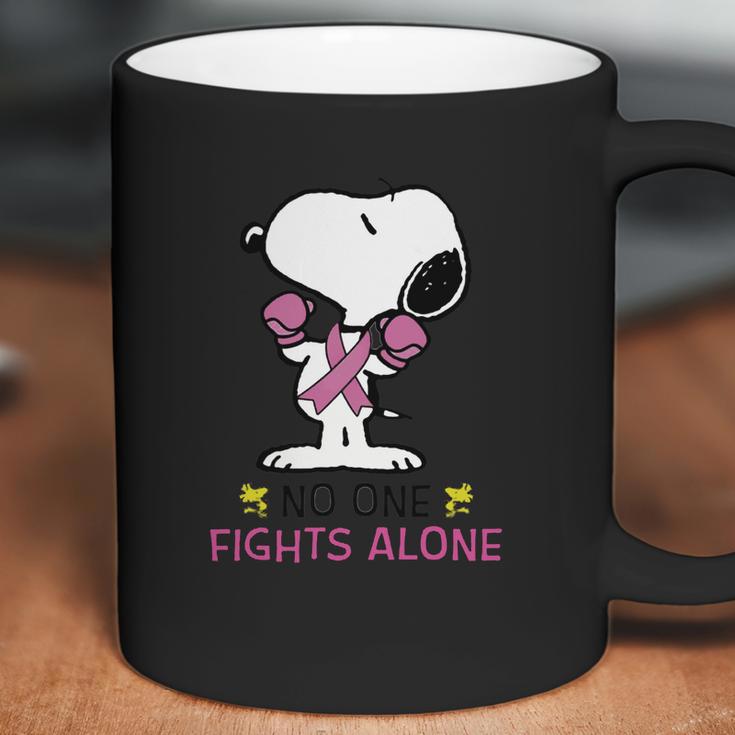 Snoopy No One Fights Alone Breast Cancer Awareness Shirt Coffee Mug