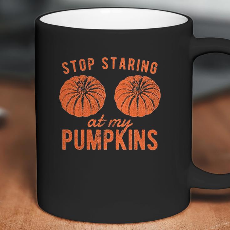 Stop Staring At My Pumpkins Funny Halloween Bobs Coffee Mug