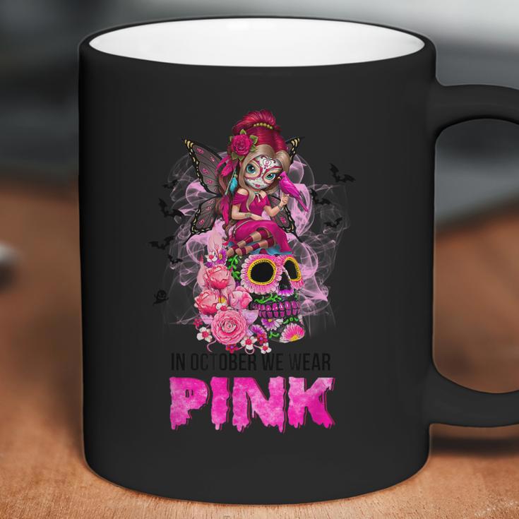 Sugar Skull Fight Breast Cancer Awareness Like A Girl Ribbon Men Women T-Shirt Graphic Print Casual Unisex Tee Coffee Mug