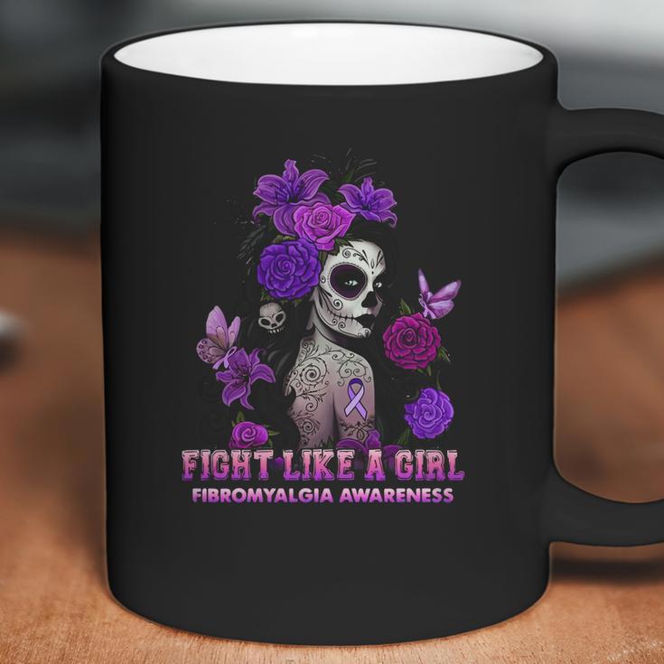 Sugar Skull Fight Like A Girl Fibromyalgia Awareness Shirt Coffee Mug