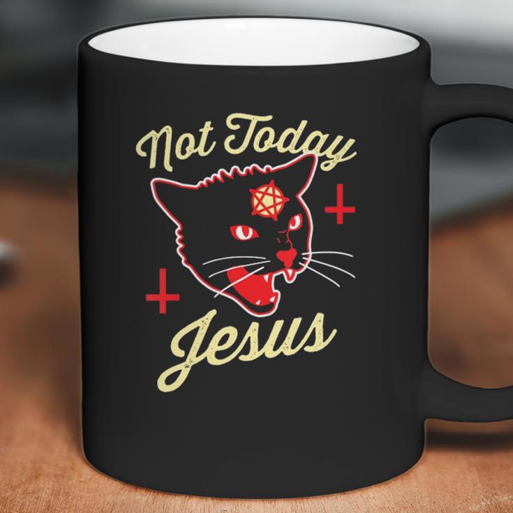 Womens Not Today Jesus Hail Satan Satanic Cat Death Metal Halloween V-Neck Coffee Mug