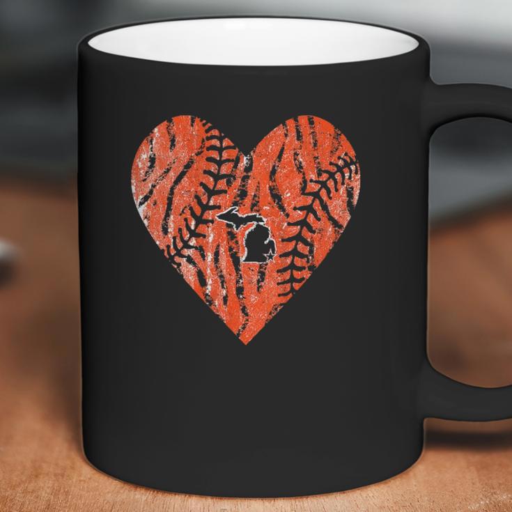 Womens Vintage Detroit Baseball Heart With Tiger Stripes Coffee Mug