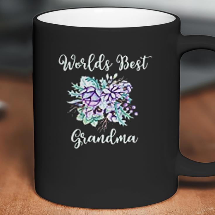 Worlds Best Grandma Gifts Purple Aqua Flower Coffee Mug