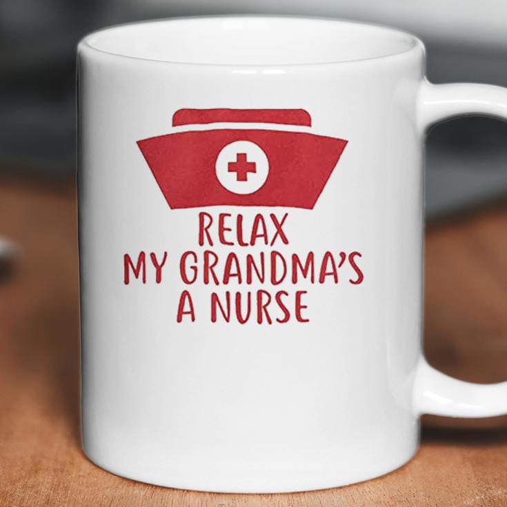 Brisco Brands Relax My Grandma Is A Nurse Newborn Baby Boy Girl Romper Coffee Mug