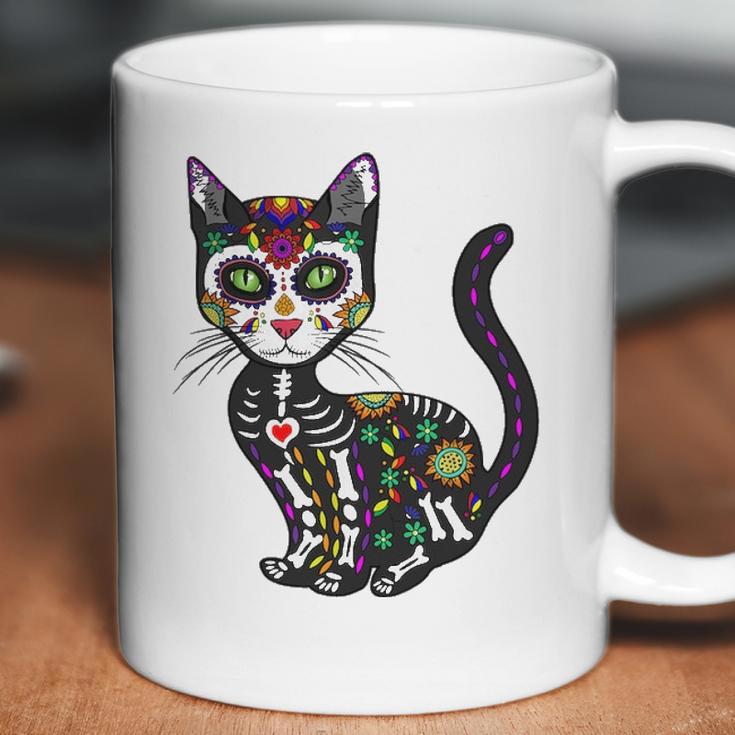 Cute Sugar Skull Mexican Cat Halloween Day Of The Dead Coffee Mug