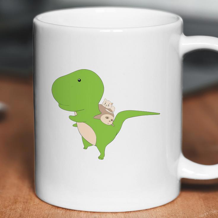 Dinosaur Piggy Backing Sloth Kitty Cat Funny Trex Coffee Mug