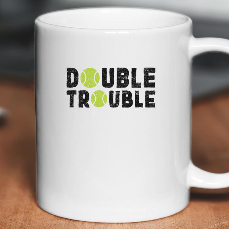 Double Trouble Doubles Players Funny Tennis Coffee Mug