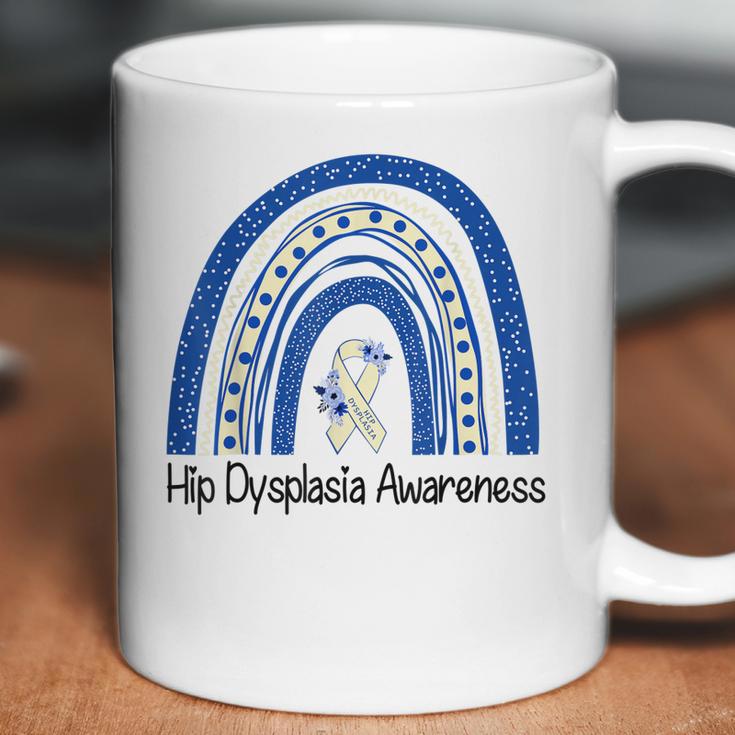 Hip Dysplasia Awareness Floral Blue White Ribbon Rainbow Coffee Mug