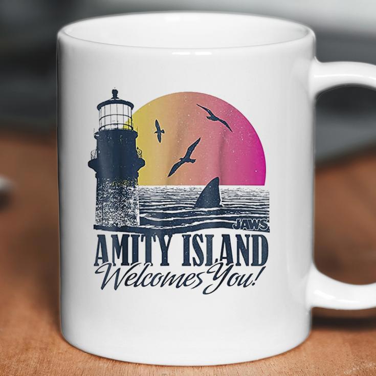 Jaws Sun Set Amity Island Welcomes You Graphic Coffee Mug