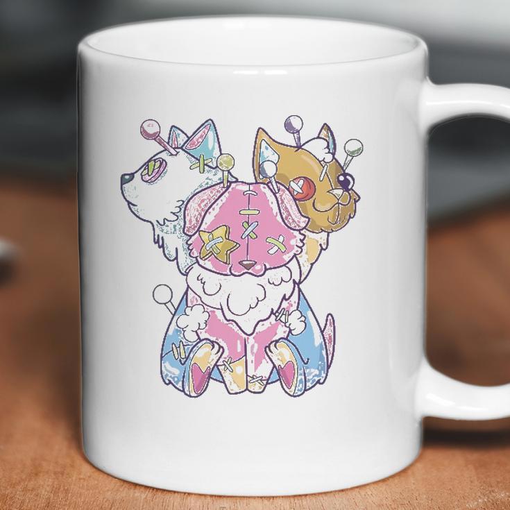 Kawaii Pastel Goth Voodoo Doll Cute Creepy 3 Headed Dog Coffee Mug