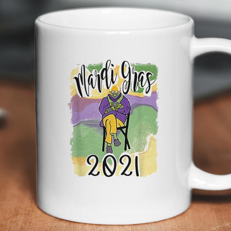 Mardi Gras Cozy Bernie Sanders Sitting Inauguration Funny Coffee Mug