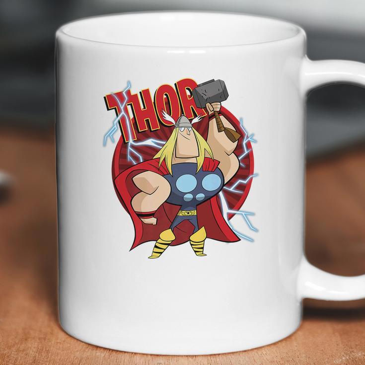 Marvel Thor God Of Thunder Retro Power Stance Logo Coffee Mug