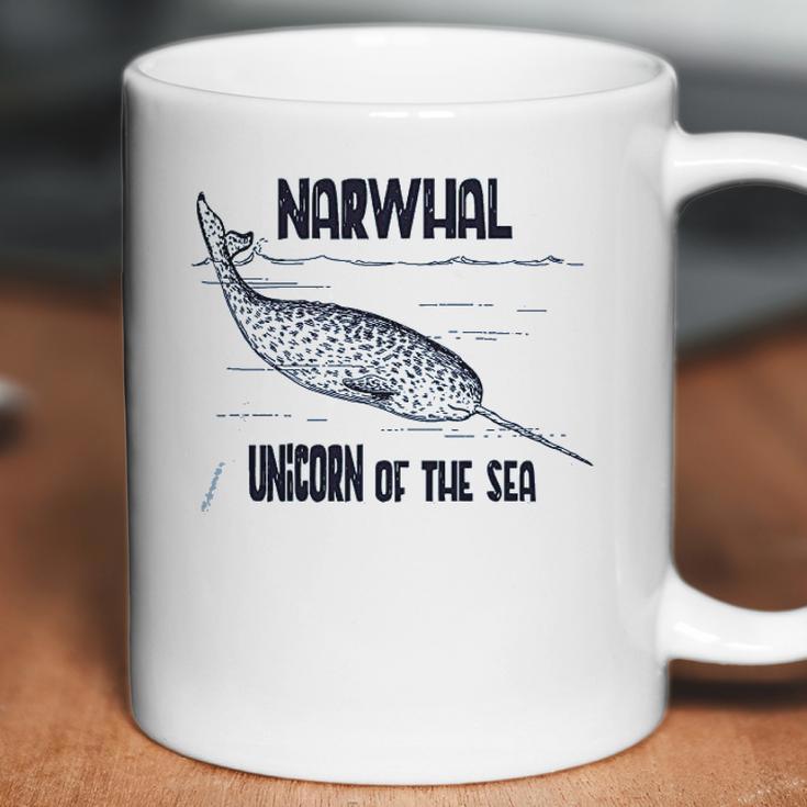 Narwhal Unicorn Of The Sea Humpback Whales Cetaceans Deep Blue Ocean Waves Nautical Marine Mammals Coffee Mug