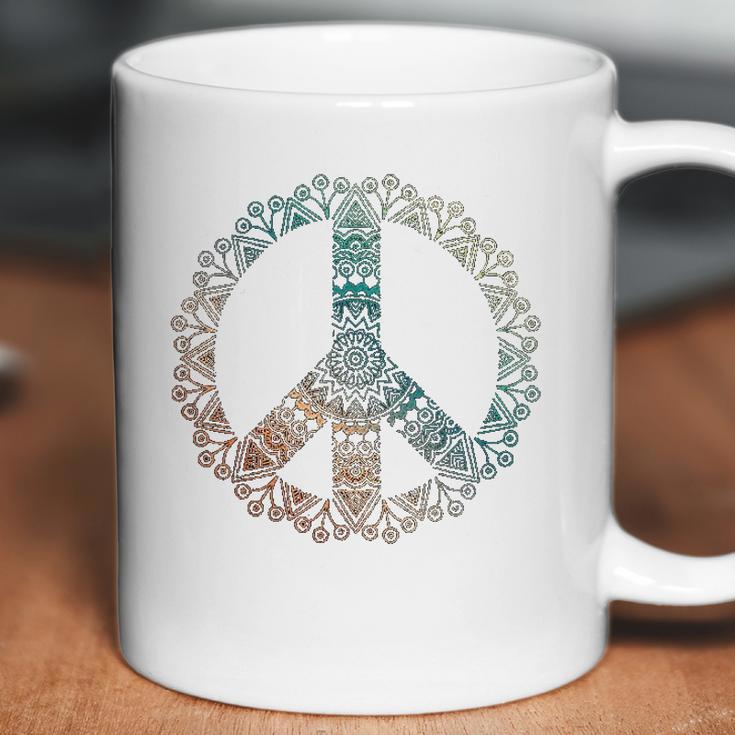 Neutral Boho Yoga Ornate Mandala Peace Sign Hippie Coffee Mug