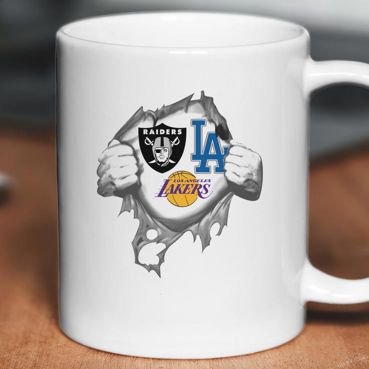 Oakland Raiders Los Angeles Lakers And Los Angeles Dodgers Heartbeat Shirt TshirtShirt Tee Coffee Mug